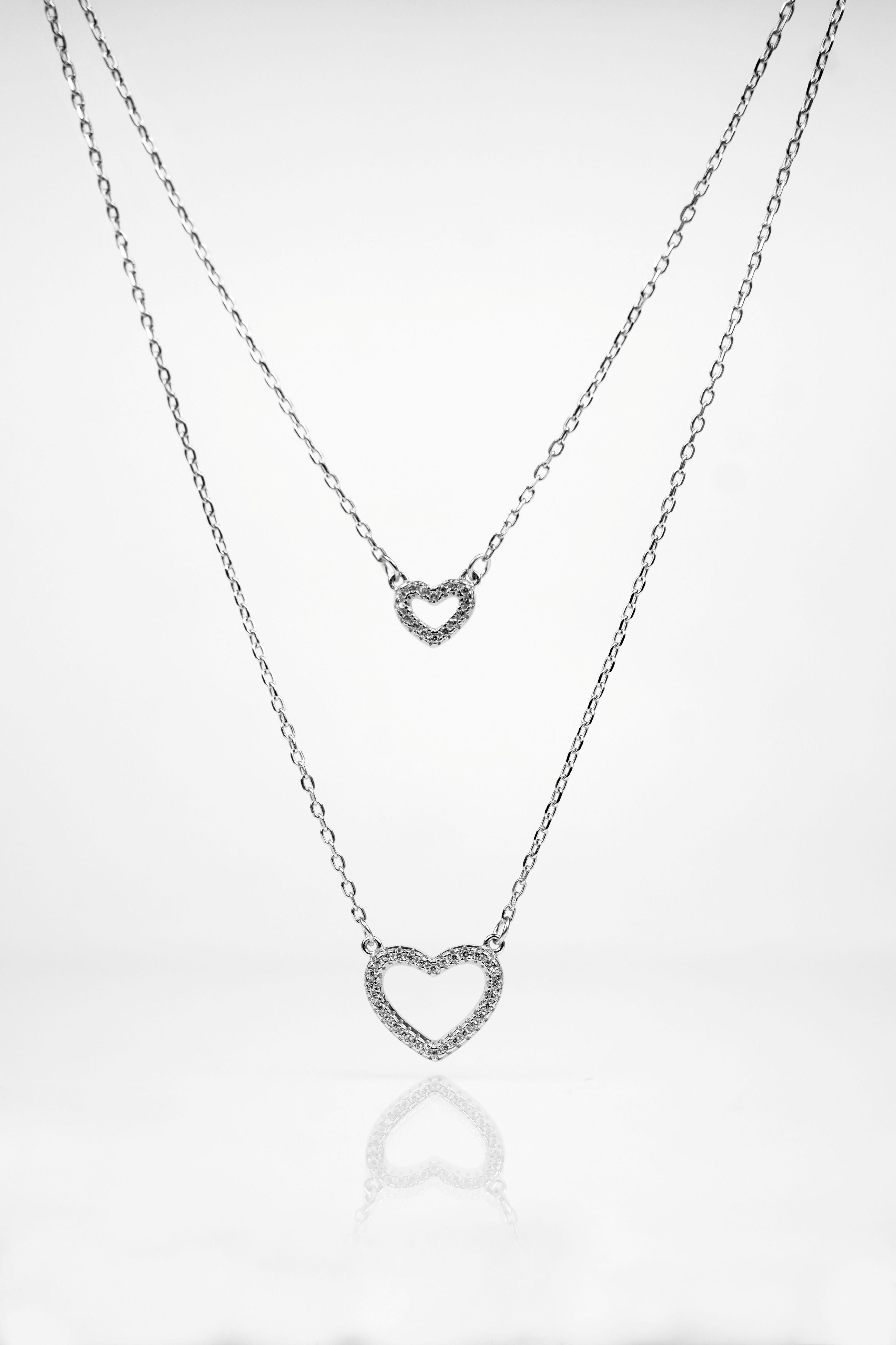 Silver Dual Layer Heart Necklace