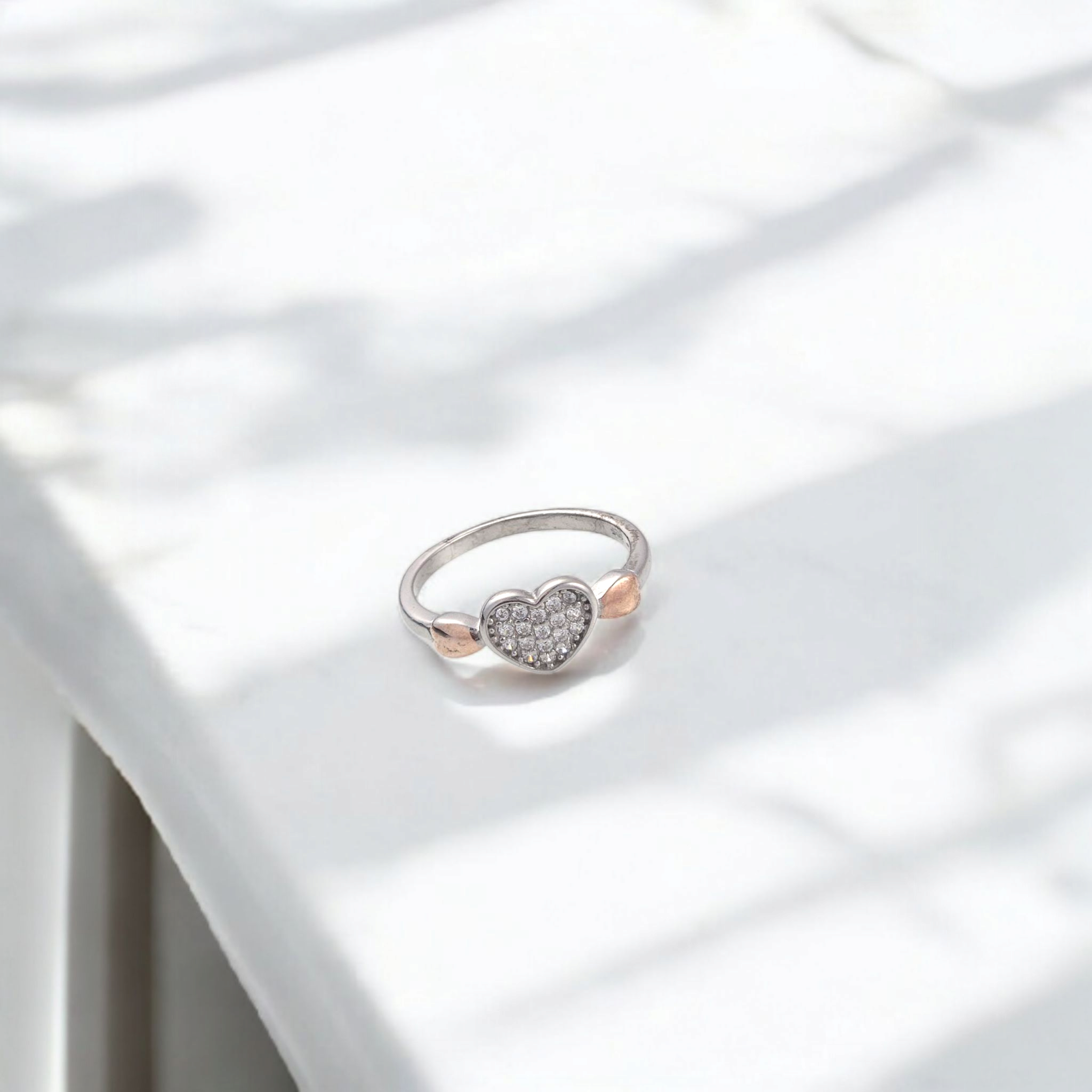 925 Silver Two Tone Heart Ring for Her
