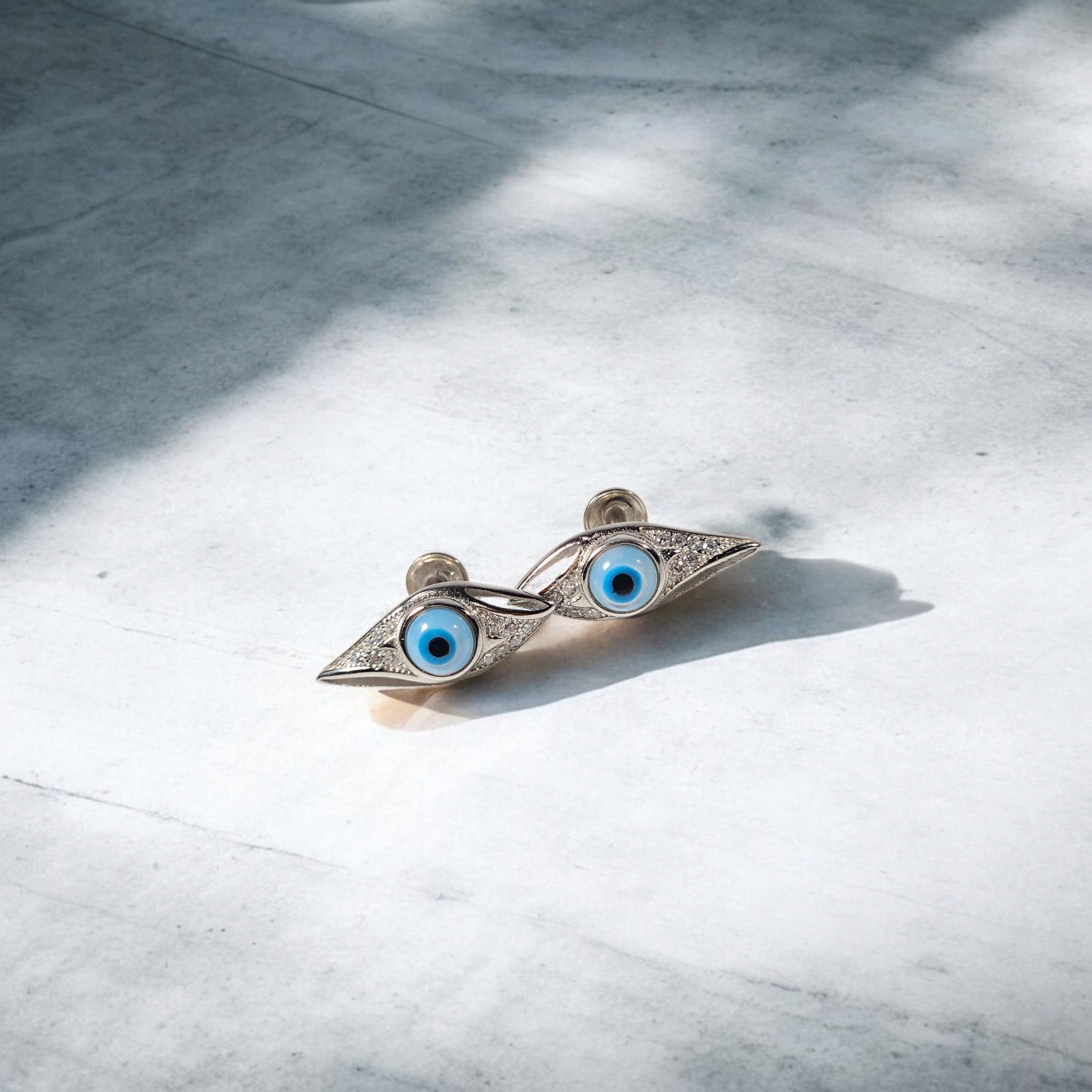 Silver Evil Eye Baali Studs