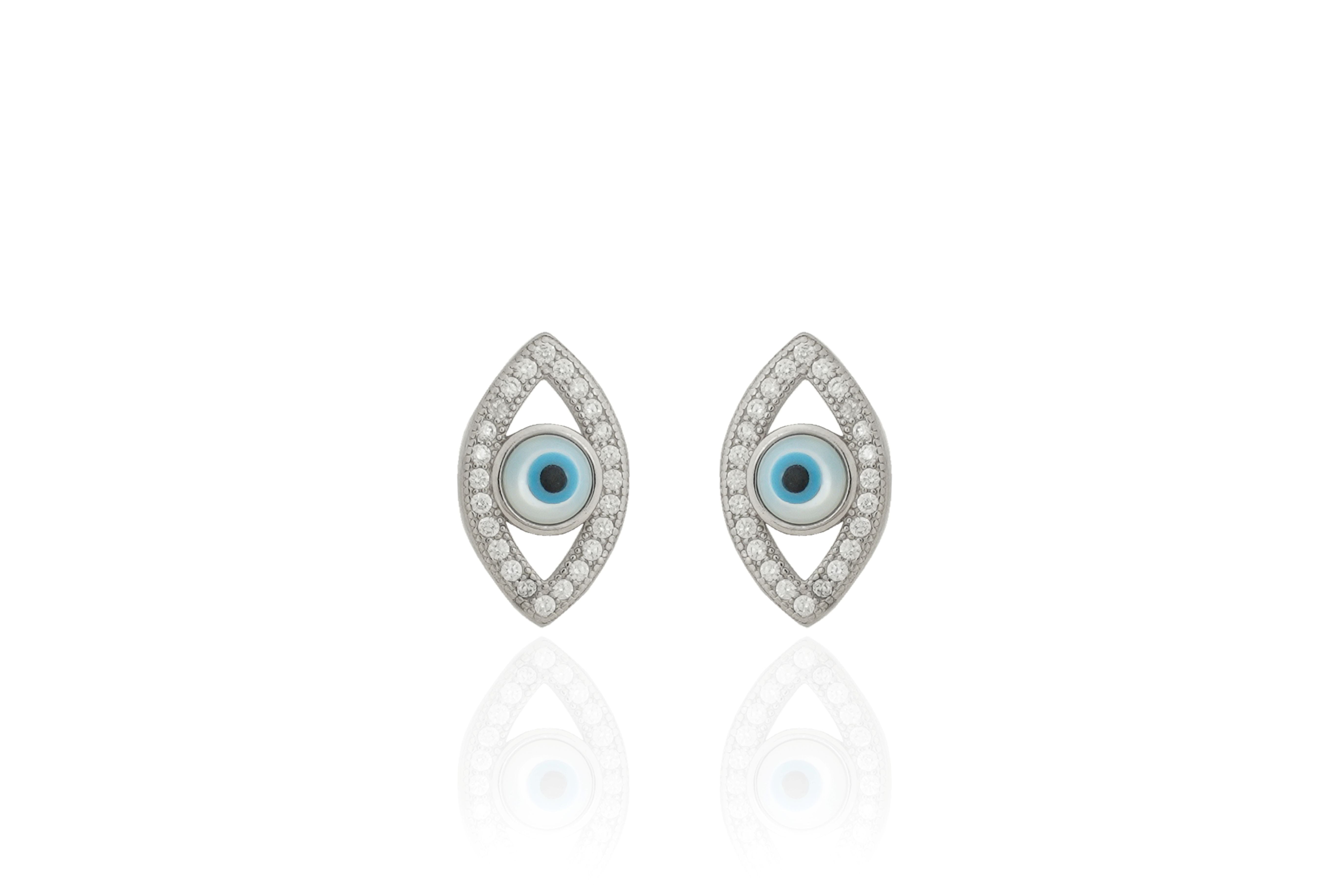 Sterling Silver Cubic Zirconia  Evil Eye Stud Earrings